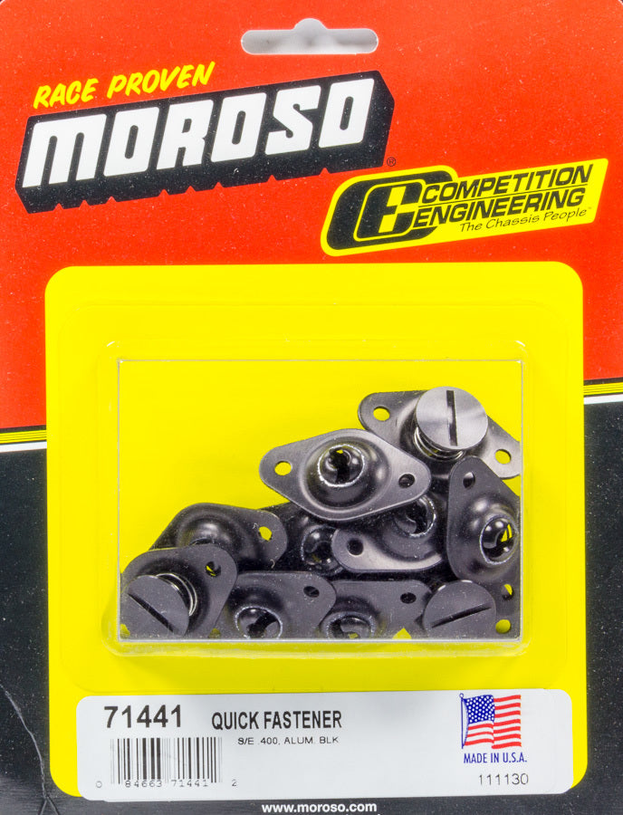 Quick Turn Fastener - Self Ejecting - Flush Head - Slotted - 5/16 x 0.400 in Body - Aluminum - Black Anodized - Set of 10