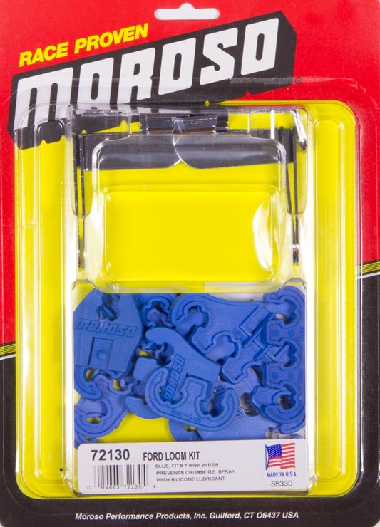 Spark Plug Wire Loom - Valve Cover Mount - 7-9 mm - Blue / Chrome - Small Block Ford - Kit