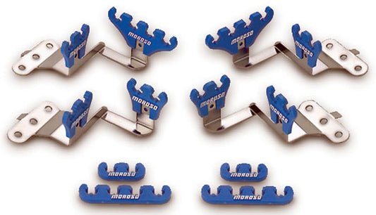 Spark Plug Wire Loom - Valve Cover Mount - 7-9 mm - Blue / Chrome - Center Bolt - Small Block Chevy Valve Cover - Kit