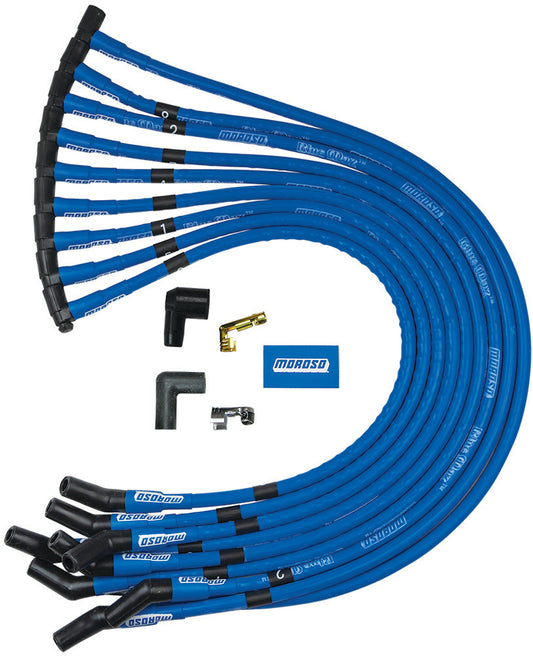 Spark Plug Wire Set - Blue Max - Spiral Core - 8 mm - Blue - 135 Degree Plug Boots - HEI Style Terminal - Small Block Ford - Kit
