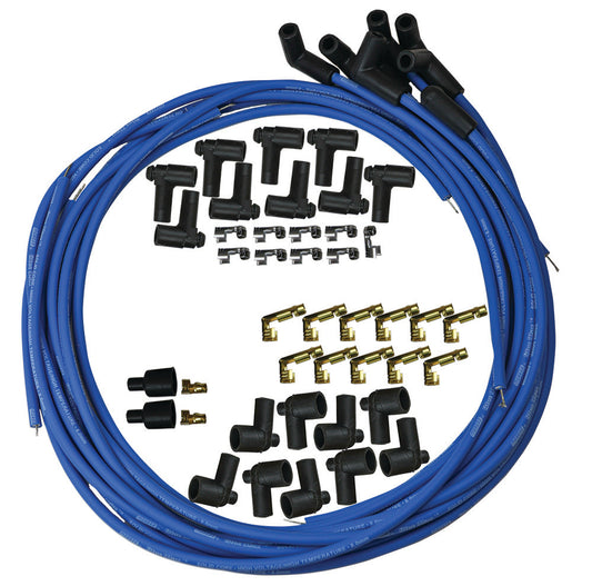 Spark Plug Wire Set - Blue Max - Solid Core - 8 mm - Blue - 90 Degree Plug Boots - HEI / Socket Style - Cut-To-Fit - V8 - Kit