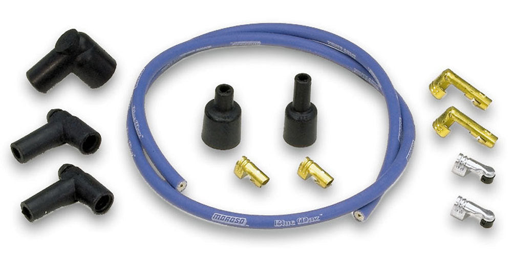 Spark Plug Wire Repair Kit - Blue Max - Coil Wire - Solid Core - 8 mm - Unsleeved - Blue - HEI / Socket Style Terminals - 36 in Long - Cut-To-Fit - Kit