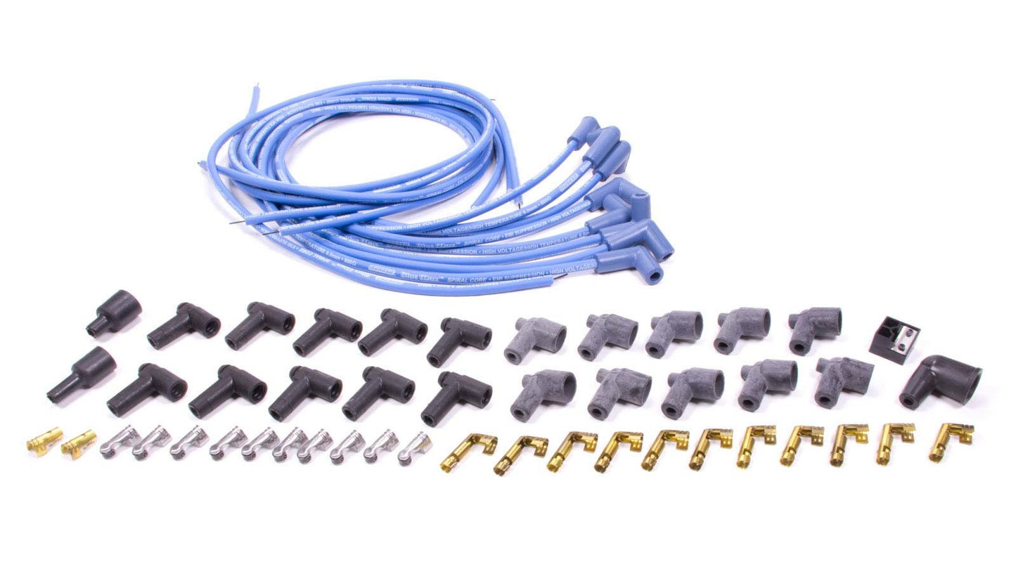 Spark Plug Wire Set - Blue Max - Spiral Core - 8 mm - Blue - 90 Degree Plug Boots - HEI / Socket Style - Cut-To-Fit - V8 - Kit
