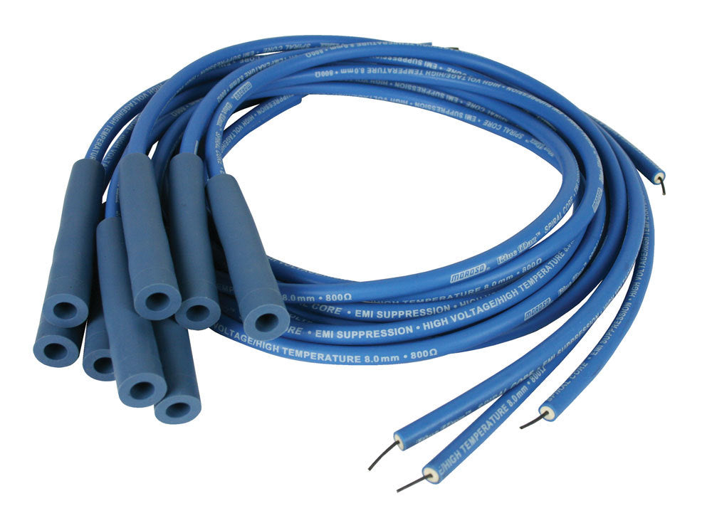 Spark Plug Wire Set - Blue Max - Spiral Core - 8 mm - Blue - Straight Plug Boots - HEI / Socket Style - Cut-To-Fit - V8 - Kit
