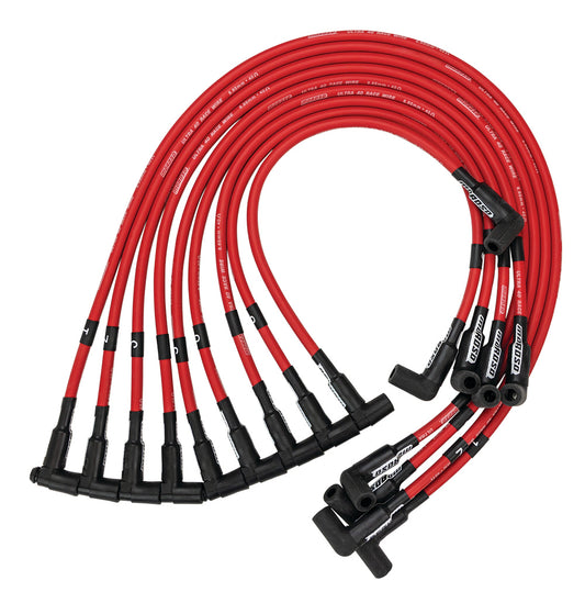 Spark Plug Wire Set - Ultra 40 - Spiral Core - 8.65 mm - Red - 90 Degree Plug Boots - HEI Style Terminal - Sprint Car - V8 - Kit