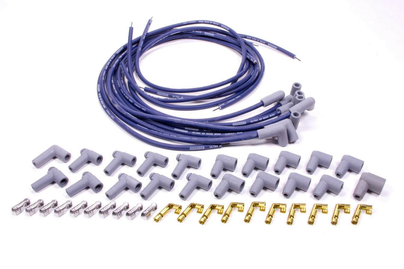 Spark Plug Wire Set - Ultra 40 - Spiral Core - 8.65 mm - Blue - 90 Degree Plug Boots - HEI / Socket Style - Cut-To-Fit - V8 - Kit