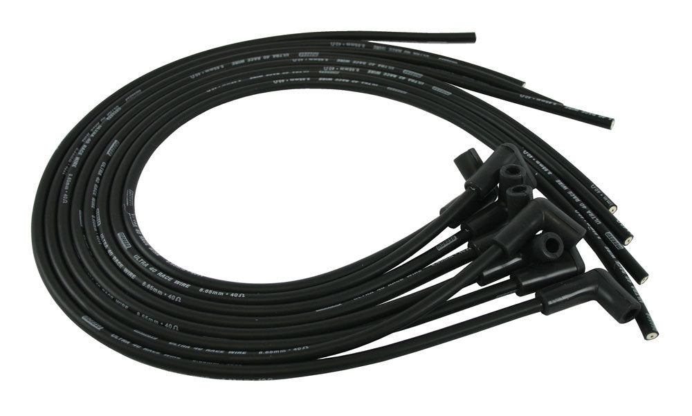 Spark Plug Wire Set - Ultra 40 - Spiral Core - 8.65 mm - Black - 90 Degree Plug Boots - HEI / Socket Style - Cut-To-Fit - V8 - Kit