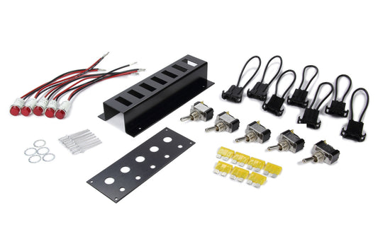 Switch Panel - Dash Mount - 5.5 x 2 in - 5 Toggles - Fused - Indicator Lights - Black - Kit