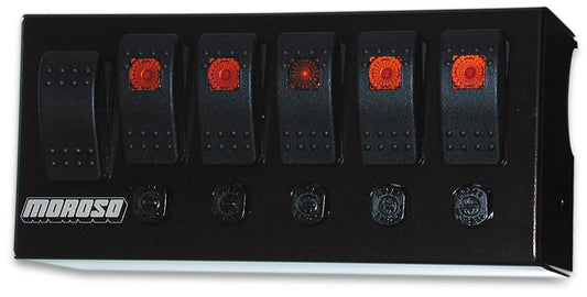 Switch Panel - Roll Bar Mount - 3.75 x 8 in - 5 Rockers / 1 Momentary Rocker - Circuit Breaker - Indicator Lights - Black - Kit