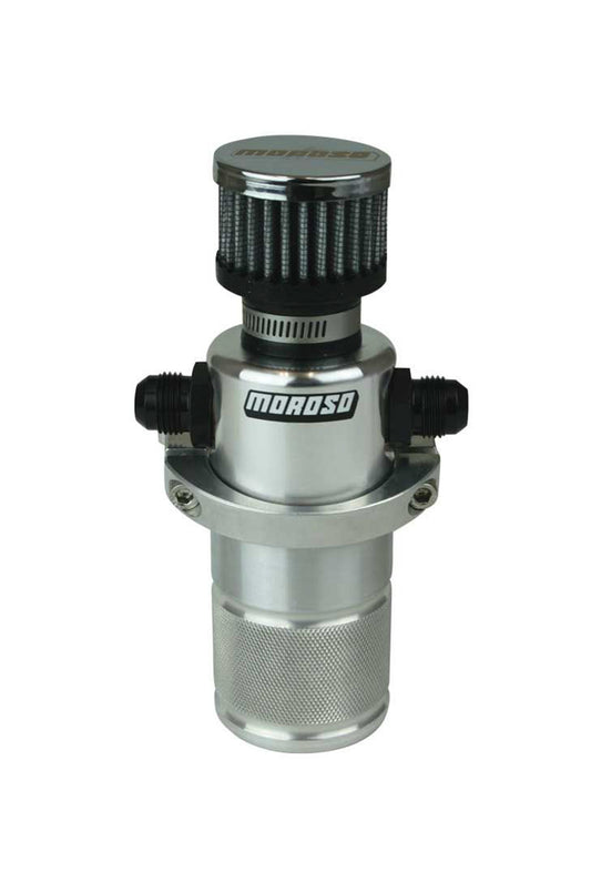 Breather Tank - Bolt-On - 2.25 in Diameter x 7 in Tall - 0.75 qt - Dual 8 AN Female Inlet - 8 AN Male Adapters included - Aluminum - Polished - Each