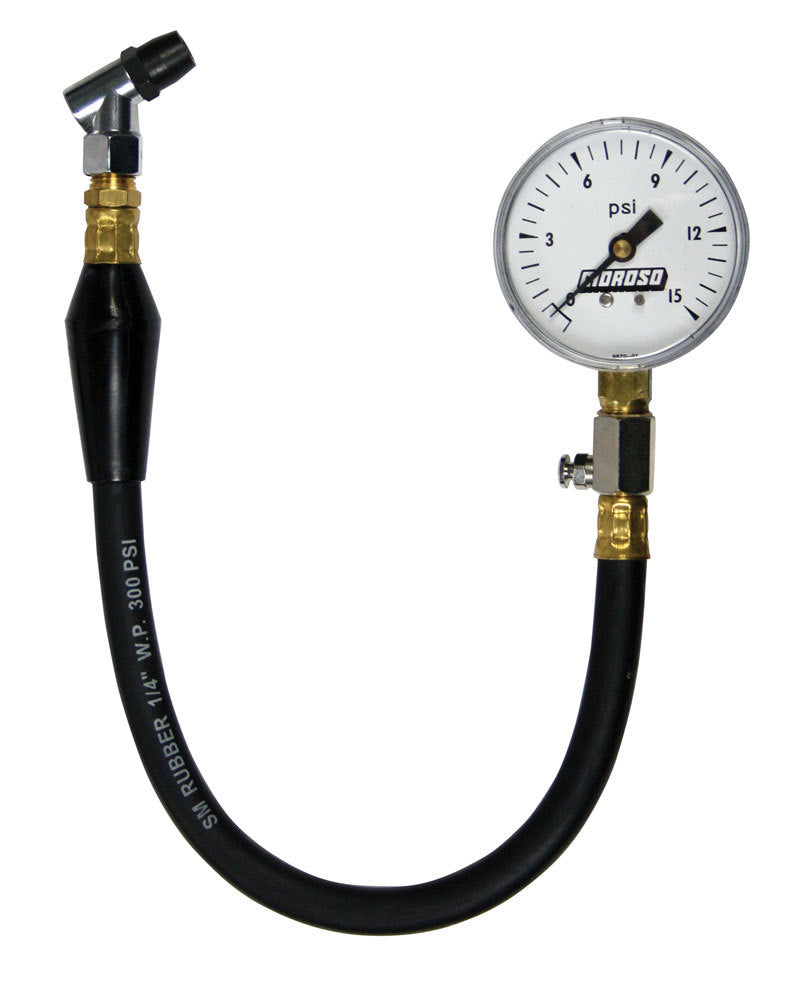 Tire Pressure Gauge - 0-15 psi - Analog - 2-5/8 in Diameter - White Face - 1/2 lb Increments - Each