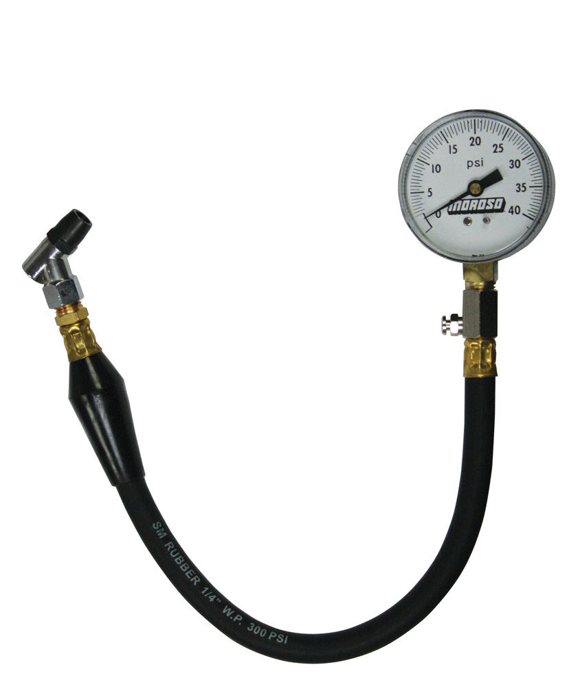 Tire Pressure Gauge - 0-40 psi - Analog - 2-5/8 in Diameter - White Face - 1/2 lb Increments - Each