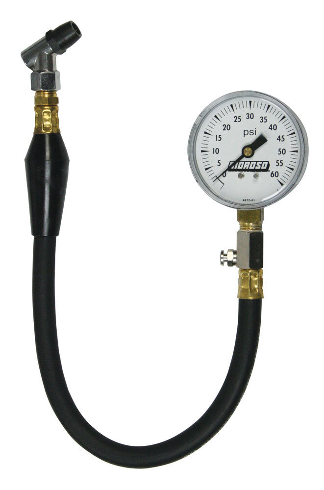 Tire Pressure Gauge - 0-60 psi - Analog - 2-5/8 in Diameter - White Face - 1/2 lb Increments - Each