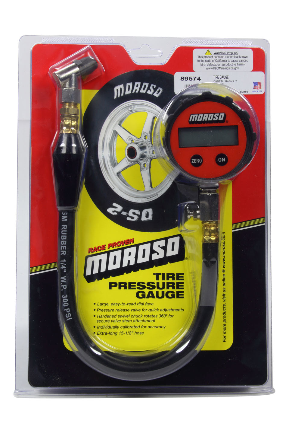 Tire Pressure Gauge - 0-15 psi - Digital - 2-5/8 in Diameter - Red Face - Backlit - Each
