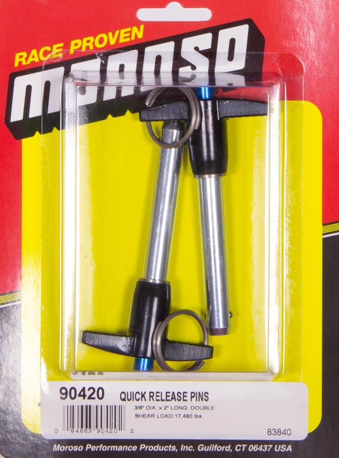 Quick Release Pin - 3/8 in Diameter - 2 in Long - T-Handled - Pair