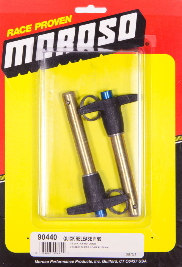 Quick Release Pin - 1/2 in Diameter - 2-1/2 in Long - T-Handled - Pair