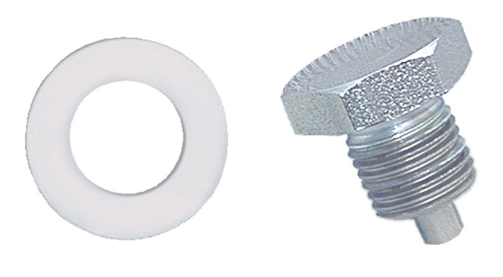 Drain Plug - 1/2-20 in Thread - 3/4 in Hex Head - Nylon Washer - Magnetic - Steel - Chrome - Each