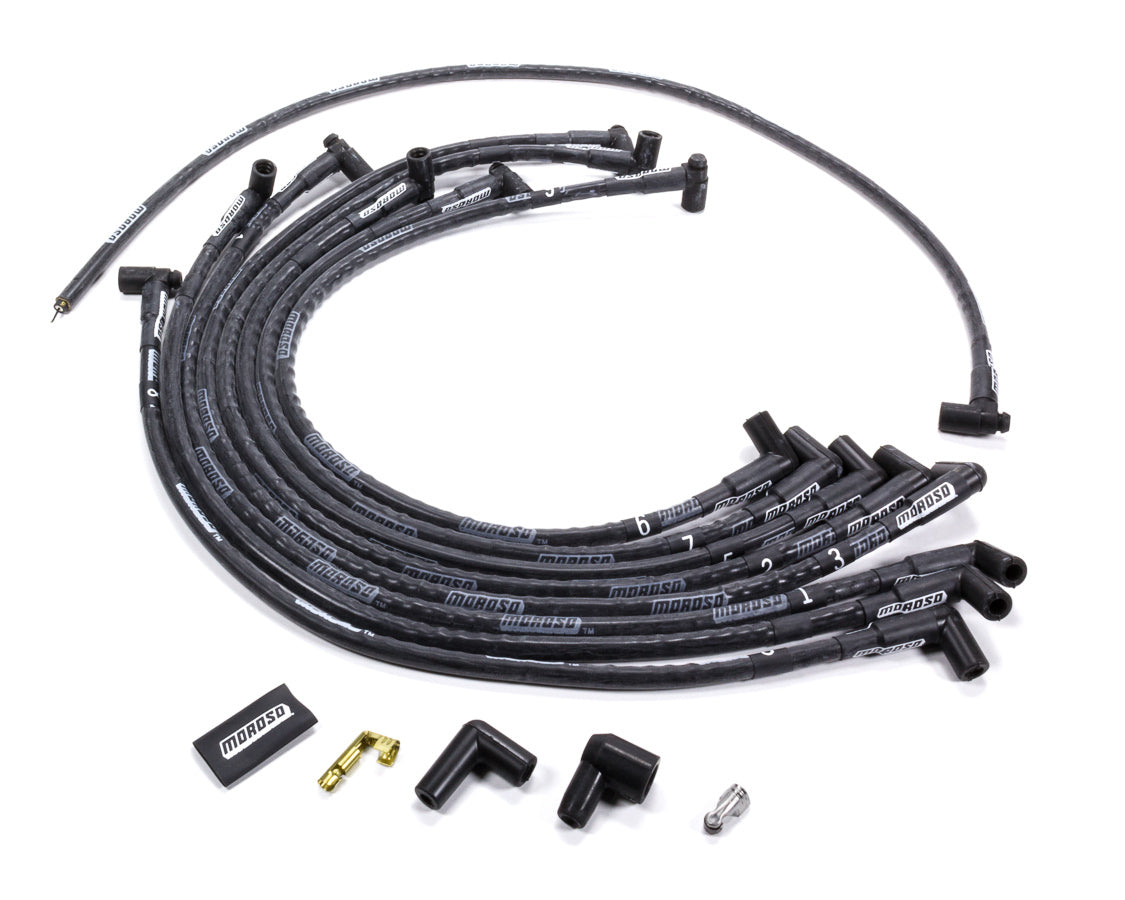 Spark Plug Wire Set - Mag-Tune - Spiral Core - 8.0 mm - Black - 90 Degree Plug Boots - HEI - Small Block Chevy - Kit