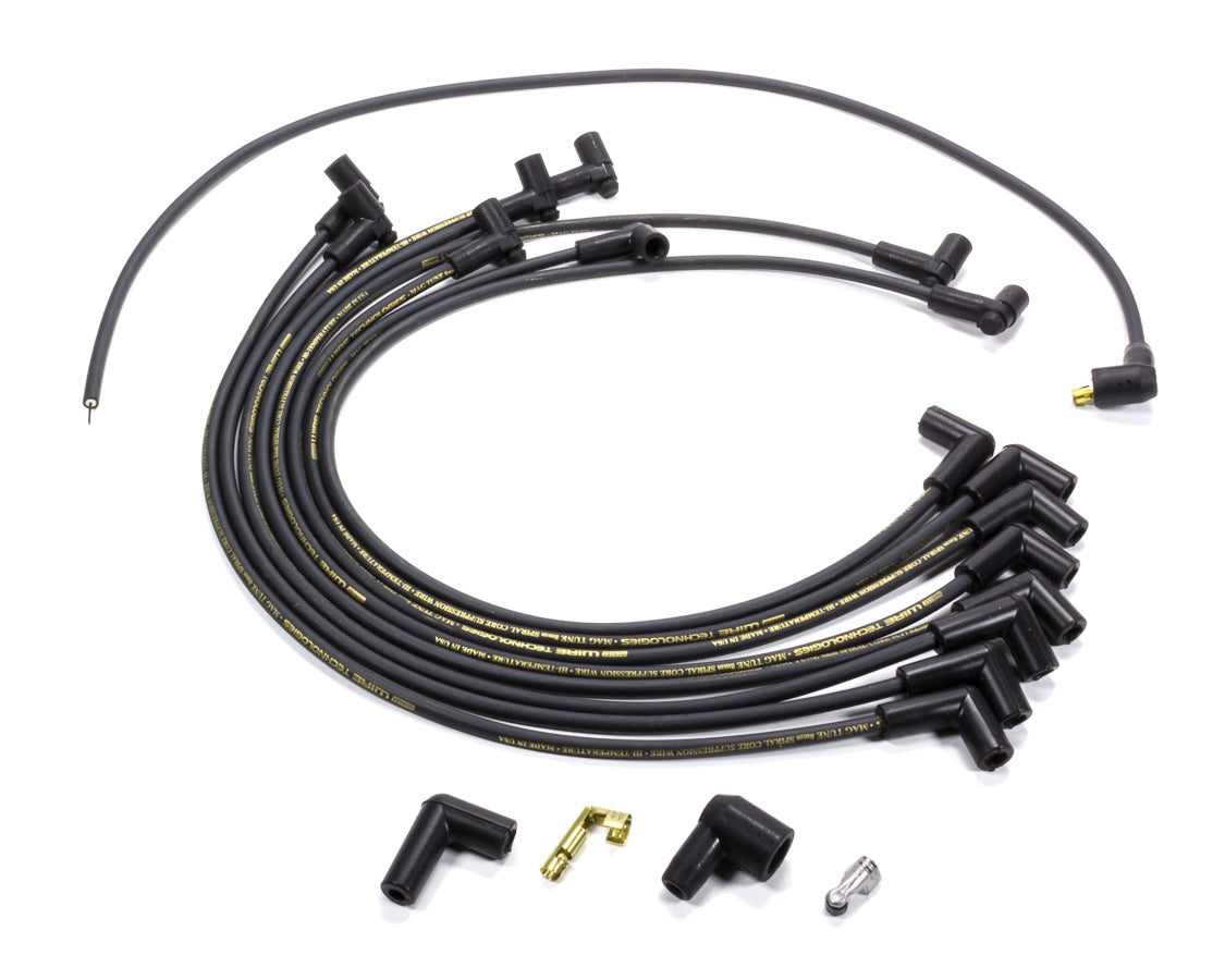 Spark Plug Wire Set - Mag-Tune - Spiral Core - 8.0 mm - Black - 90 Degree Plug Boots - HEI - Small Block Chevy - Kit
