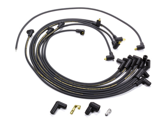 Spark Plug Wire Set - Mag-Tune - Spiral Core - 8.0 mm - Black - 90 Degree Plug Boots - Socket Style - Small Block Chevy - Kit