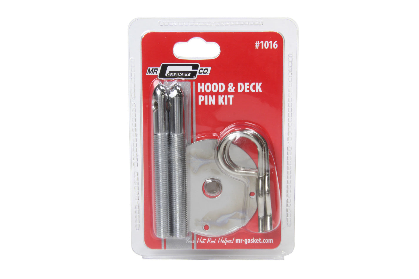 Hood Pin - Hood Pin Kits - 0.438 in OD x 4 in Long - 2.5 in OD Scuff Plates - Hairpin Clips - Hardware Included - Steel - Chrome - Kit