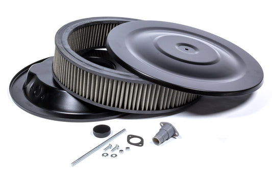 Air Cleaner Assembly - Easy Flow - 14 in Round - 3 in Tall - 5-1/8 in Carb Flange - Drop Base - Steel - Flat Black - Kit