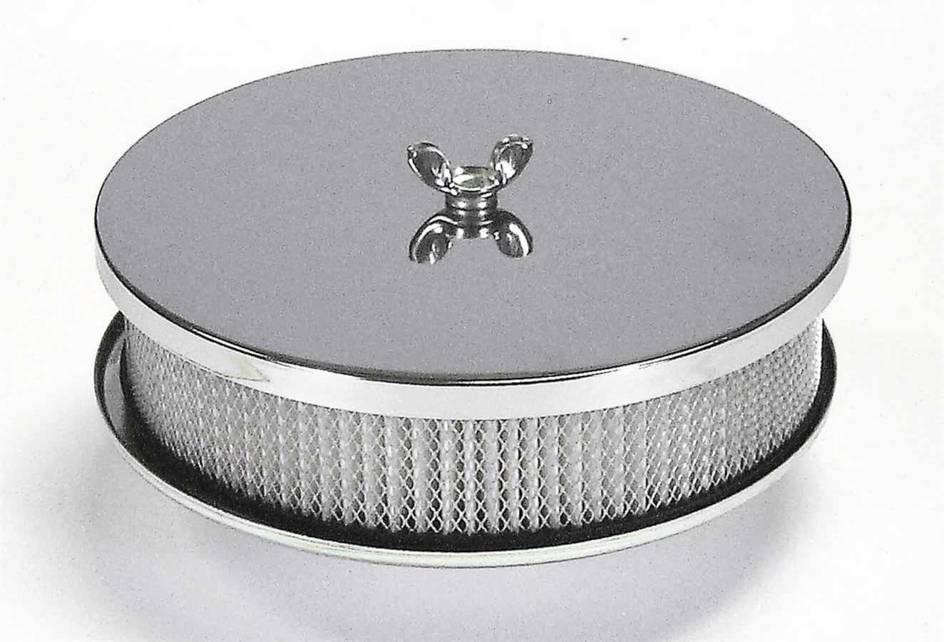 Air Cleaner Assembly - Easy-Flow - 6.5 in Round - 2 in Tall - 2-5/16 in or 2-5/8 in Carb Flange - Raised Base - Steel - Chrome - Kit