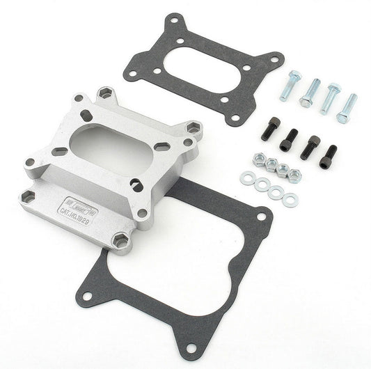 Carburetor Adapter - 1.125 in Thick - Open - Holley 2-Barrel to Spread Bore - Gaskets / Hardware Included - Aluminum - Natural - Each