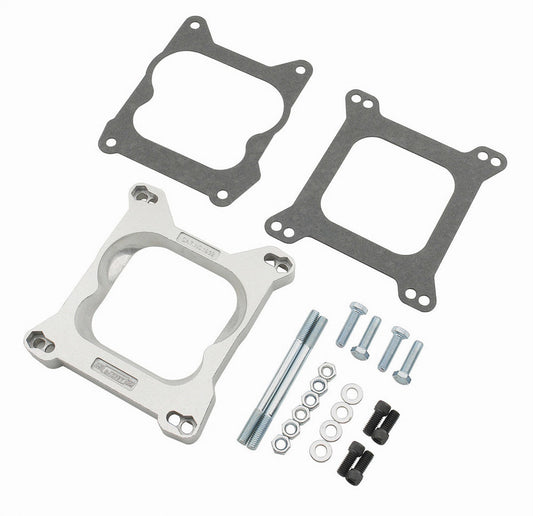 Carburetor Adapter - 0.75 in Thick - Open - Square Bore to Spread Bore - Gaskets / Hardware Included - Aluminum - Natural - Each