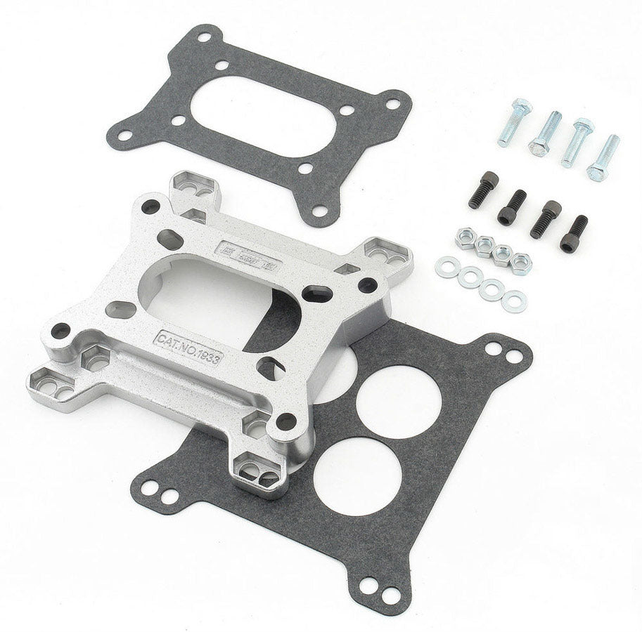 Carburetor Adapter - 1 in Thick - Open - Holley 2-Barrel to Square Bore - Gasket / Hardware - Aluminum - Natural - Each