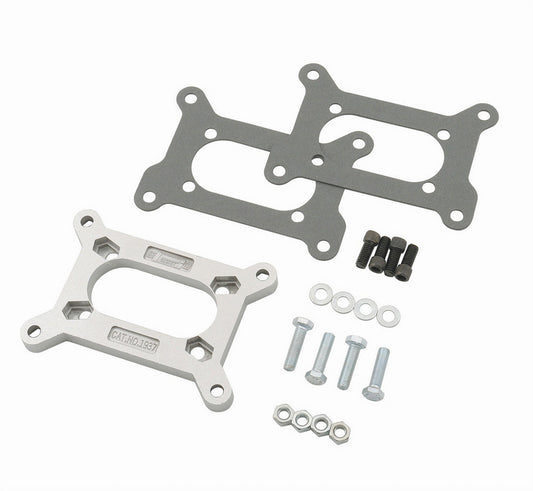 Carburetor Adapter - 0.5 in Thick - Open - Holley 2-Barrel to Rochester 2-Barrel - Gaskets / Hardware Included - Aluminum - Natural - Each