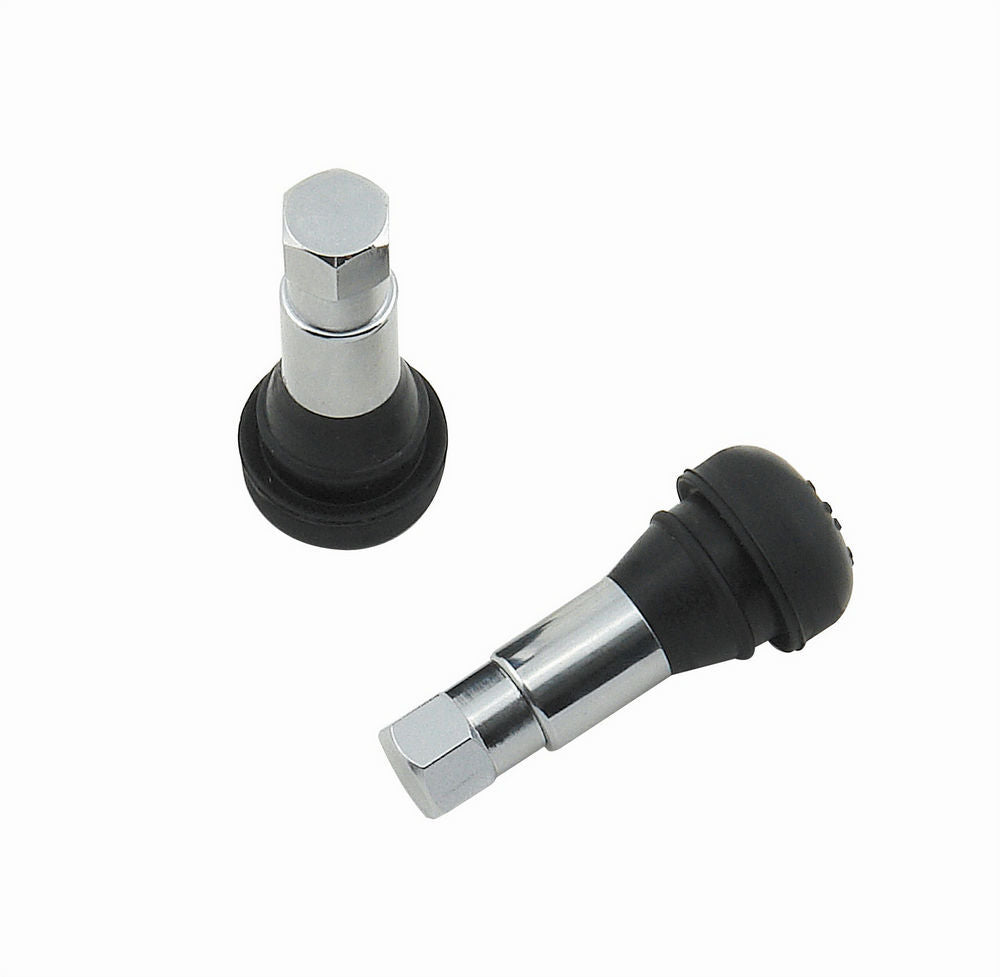 Valve Stem - Pull Through - Short - Rubber / Steel - Black / Chrome - Pair