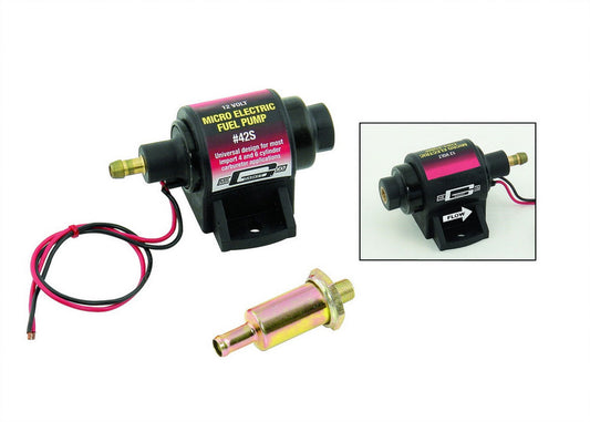 Fuel Pump - Micro In-Line - Electric - 28 gph Free Flow - 1/8 in NPT Inlet - 5/16 in Hose Barb Outlet - Filter - Gas - Each