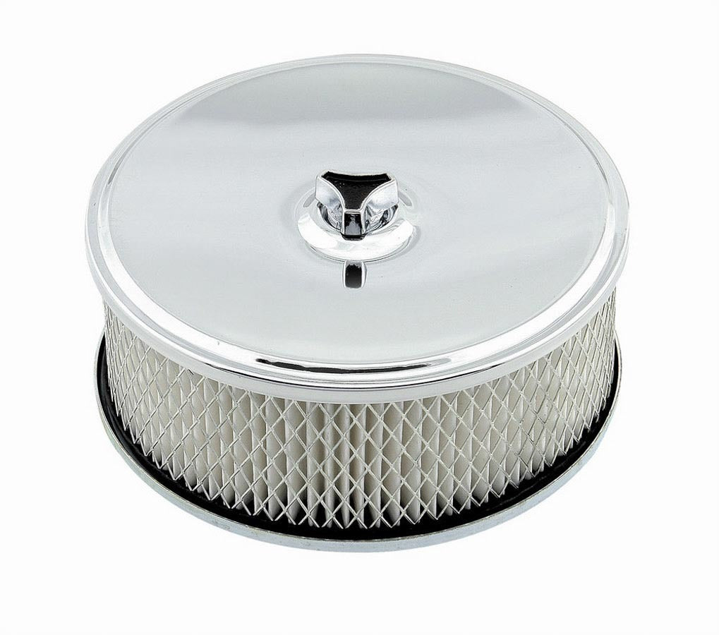 Air Cleaner Assembly - Deep Dish - 6.5 in Round - 2.875 in Tall - 5-1/8 in Carb Flange - Raised Base - Steel - Chrome - Kit