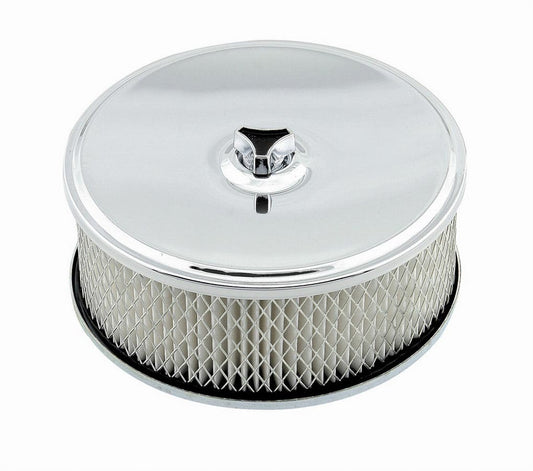 Air Cleaner Assembly - Deep Dish - 6.5 in Round - 2.875 in Tall - 5-1/8 in Carb Flange - Raised Base - Steel - Chrome - Kit