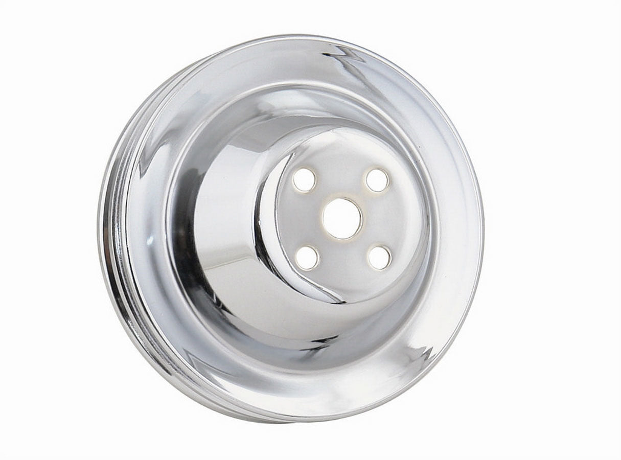 Water Pump Pulley - V-Belt - 2 Groove - 6.313 in Diameter - Steel - Chrome - Short Water Pump - Small Block Chevy - Each