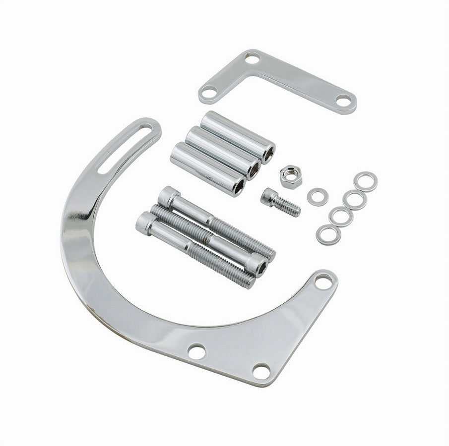 Alternator Bracket - Driver Side - Lower - Block Mount - Steel - Chrome - Short Water Pump - Small Block Chevy - Kit