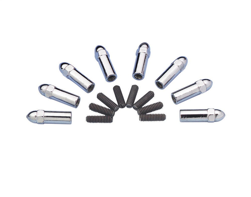 Valve Cover Fastener - Stud - 1/4-20 in Thread - 1.380 in Long - Acorn Nuts - 2 in Long - Steel - Chrome - Set of 8