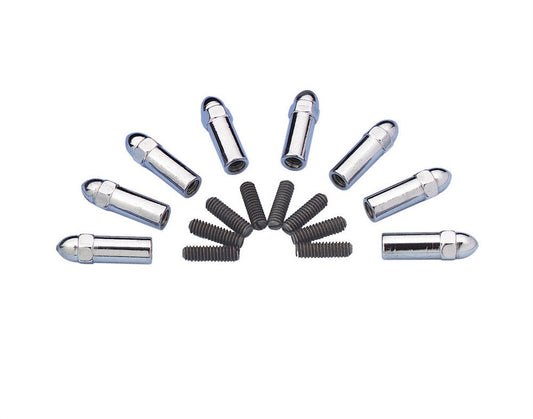 Valve Cover Fastener - Stud - 1/4-20 in Thread - 1.380 in Long - Acorn Nuts - 2 in Long - Steel - Chrome - Set of 8