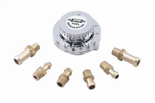 Fuel Pressure Regulator - 1 to 6 psi - In-Line - 1/8 in NPT Female Inlet - 1/8 in NPT Female Outlet - Fittings Included - Aluminum - Chrome - Gas - Each