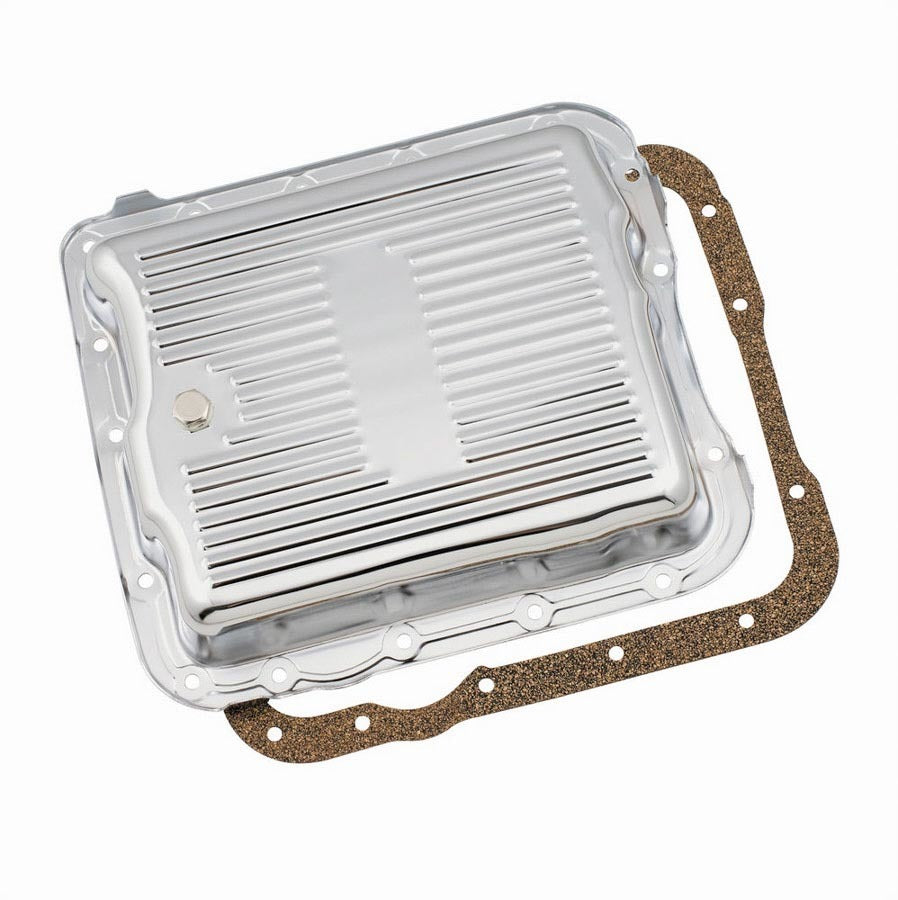 Transmission Pan - Stock Sump - Ribbed - Steel - Chrome - 700R4 - Each