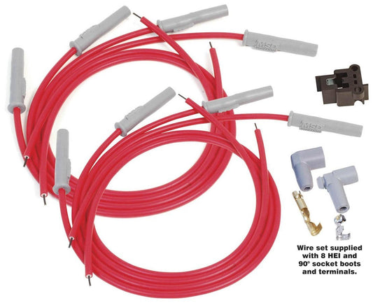 Spark Plug Wire Set - Super Conductor - Spiral Core - 8.5 mm - Red - Straight Plug Boots - HEI / Socket Style - Cut-To-Fit - V8 - Kit