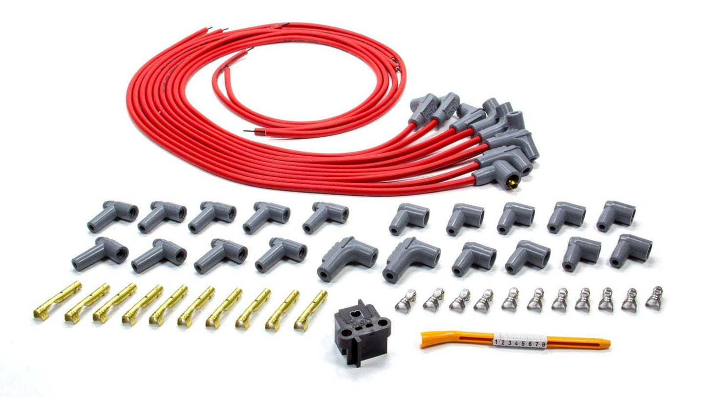 Spark Plug Wire Set - Super Conductor - Spiral Core - 8.5 mm - Red - 90 Degree Plug Boots - HEI / Socket Style - Cut-To-Fit - V8 - Kit