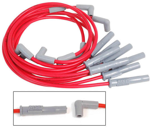 Spark Plug Wire Set - Super Conductor - Spiral Core - 8.5 mm - Red - Straight Plug Boots - HEI Style Terminal - Small Block Ford - Kit