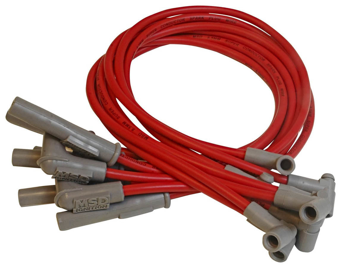 Spark Plug Wire Set - Super Conductor - Spiral Core - 8.5 mm - Red - Factory Style Boots / Terminals - Small Block Chevy - Kit