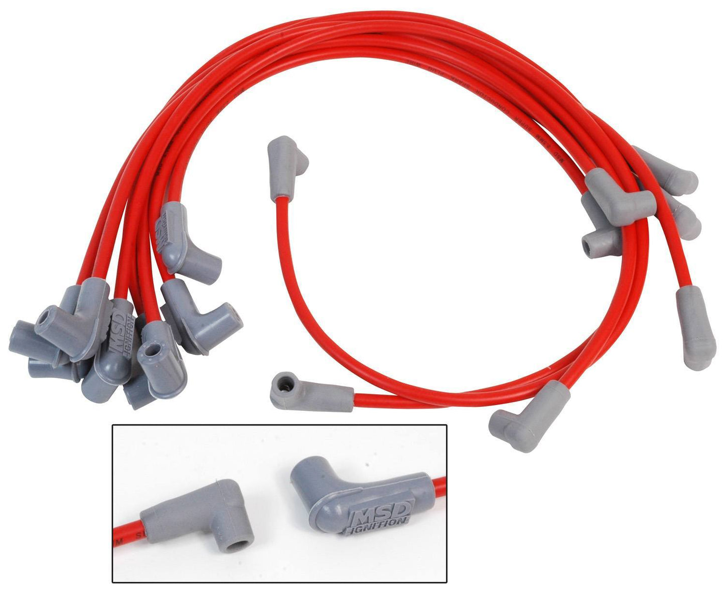 Spark Plug Wire Set - Super Conductor - Spiral Core - 8.5 mm - Red - 90 Degree Plug Boots - HEI Style Terminal - Small Block Chevy - Kit