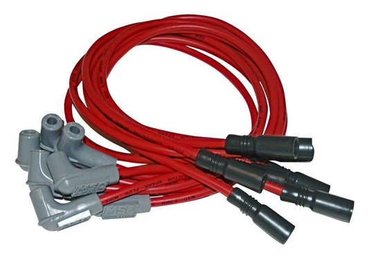 Spark Plug Wire Set - Super Conductor - Spiral Core - 8.5 mm - Red - 90 Degree Plug Boots - Socket Style - Small Block Chevy - Kit