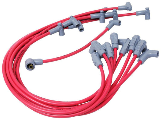 Spark Plug Wire Set - Super Conductor - Spiral Core - 8.5 mm - Red - 90 Degree Plug Boots - HEI Style Terminal - Small Block Chevy - Kit