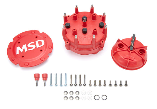 Cap and Rotor Kit - Pro-Cap - HEI Style Terminal - Stainless Terminals - Screw Down - Red - Vented - MSD Pro Billet Distributors - V8 - Kit