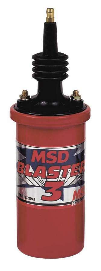 Ignition Coil - Blaster 3 - Canister - Oil Filled - 0.700 ohm - Male HEI - 45000V - Red - MSD Ignitions - Each